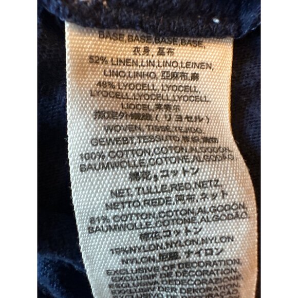 Free People Womens Large Blue Embroidered Linen Blend Top Love Letter Boho - Picture 6 of 7